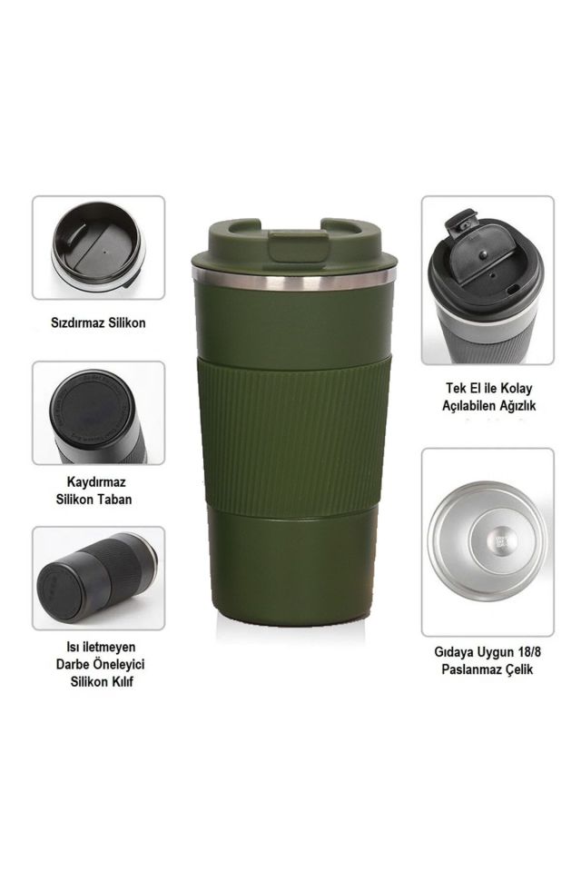 Termos Bardak Kahve Çay Mug Araç Termosu Kapaklı Termos Mug 500ml Paslanmaz Çelik