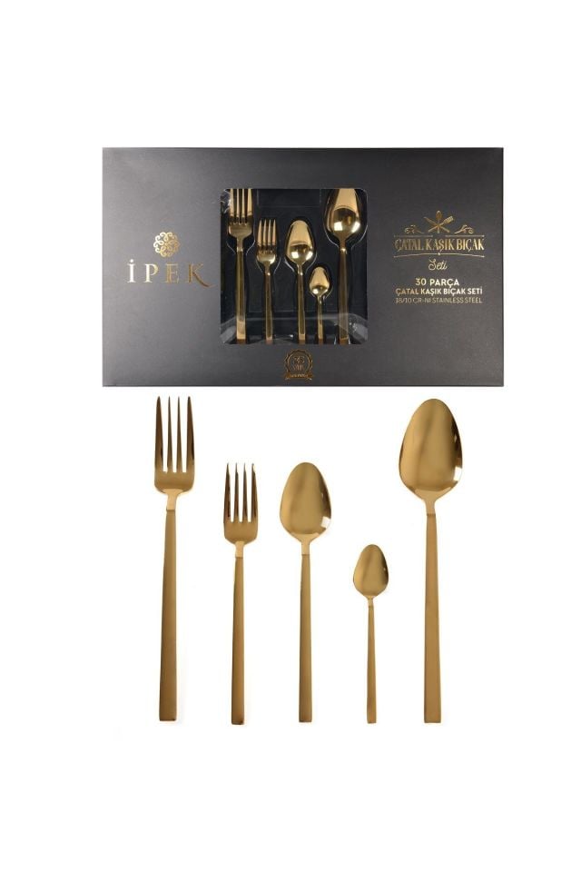 Gold Çatal Kaşık Takımı Seti 30 Parça Gold