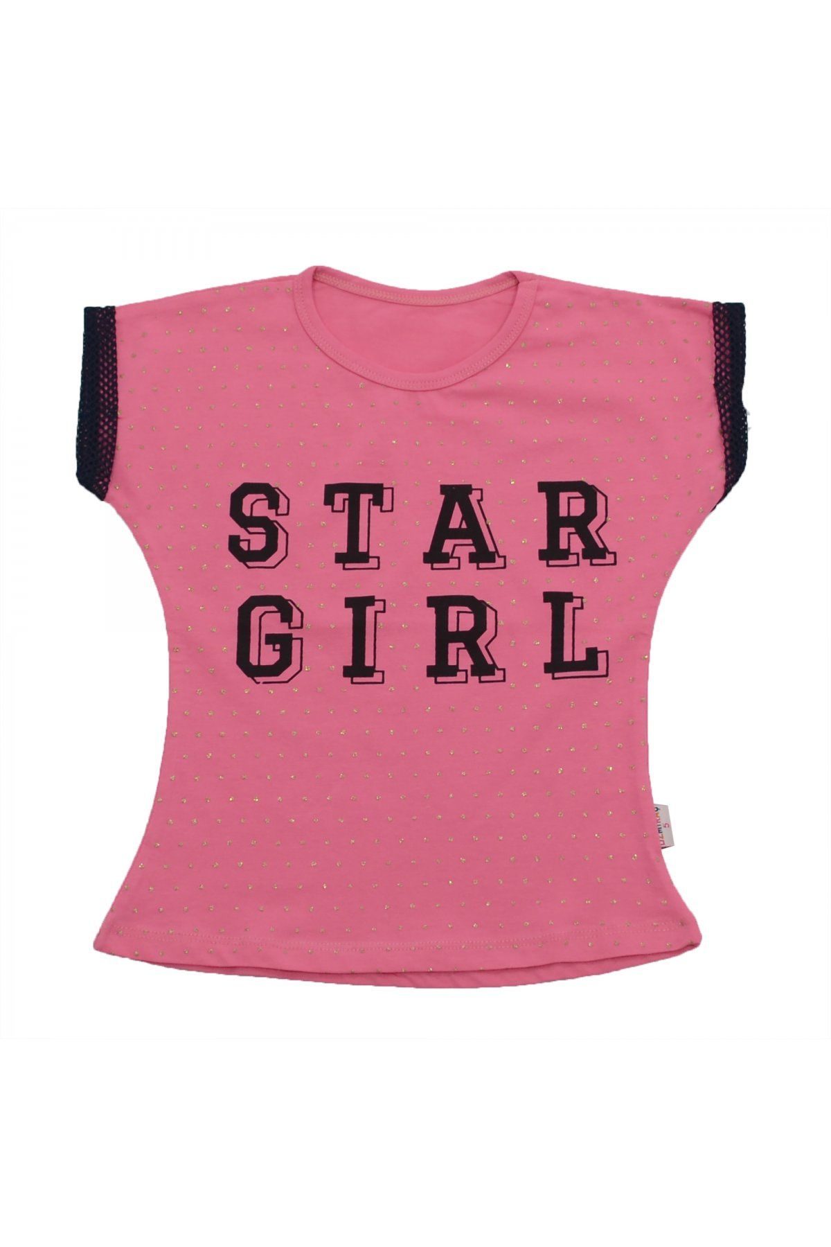 Star Girl Baskılı Kolları Dantel Detaylı Kız Çocuk T-shirt