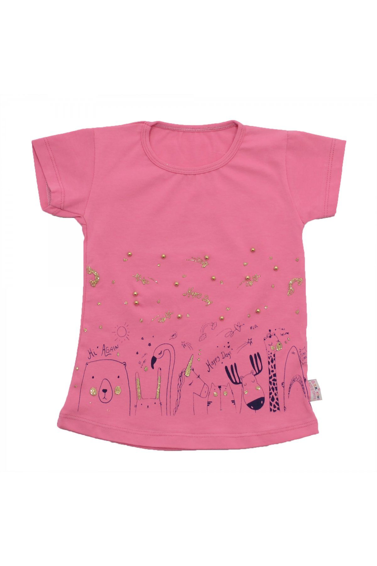 Boncuklu Baskılı Simli T-shirt