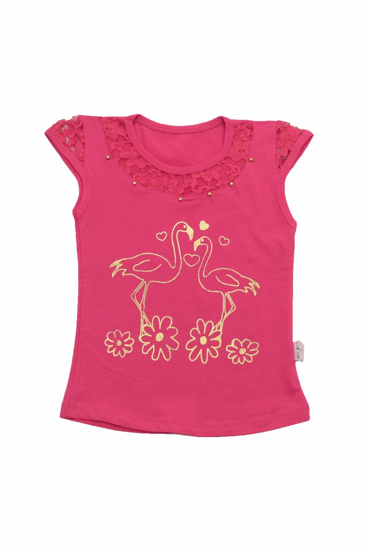 Kuğu Baskılı Dantelli Kız Çocuk T-shirt