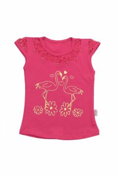 Kuğu Baskılı Dantelli Kız Çocuk T-shirt