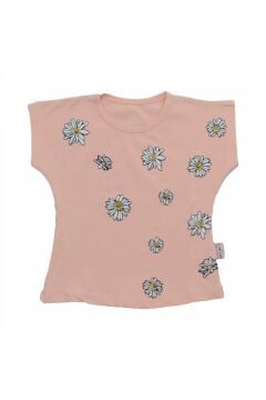 Papatya Baskılı Boncuklu Simli T-shirt