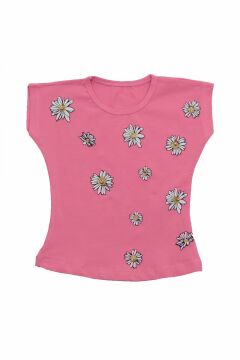 Papatya Baskılı Boncuklu Simli T-shirt