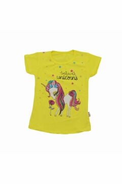 Unicorn Baskılı Kurdaleli Kız Çocuk T-shirt