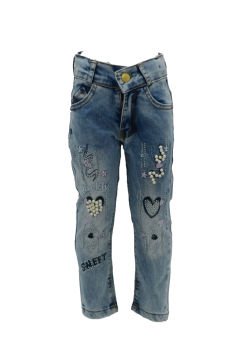 Kız Çocuk Taş Ve Boncuk Detaylı Kot Pantolon