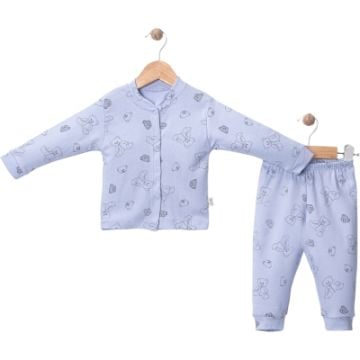 PANDA BASKILI ÖNDEN ÇITLI PİJAMA TAKIMI