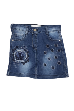 Kız Çocuk Boncuk Detaylı Likralı Kot Etek