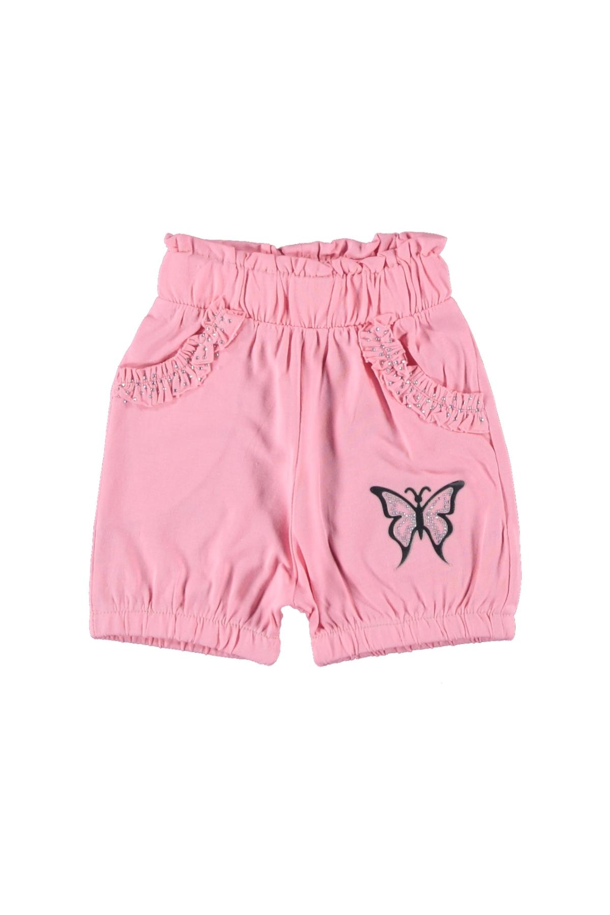 Kız Çocuk Cep Büzgülü Penye Şort