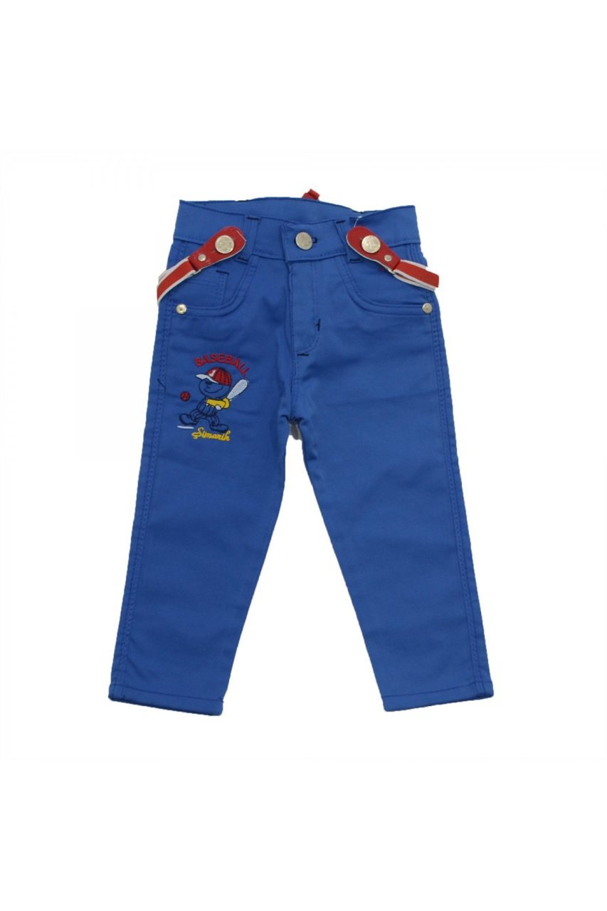 Pıtırık Mavi Renkli Askılı Erkek Bebek Keten Pantolon