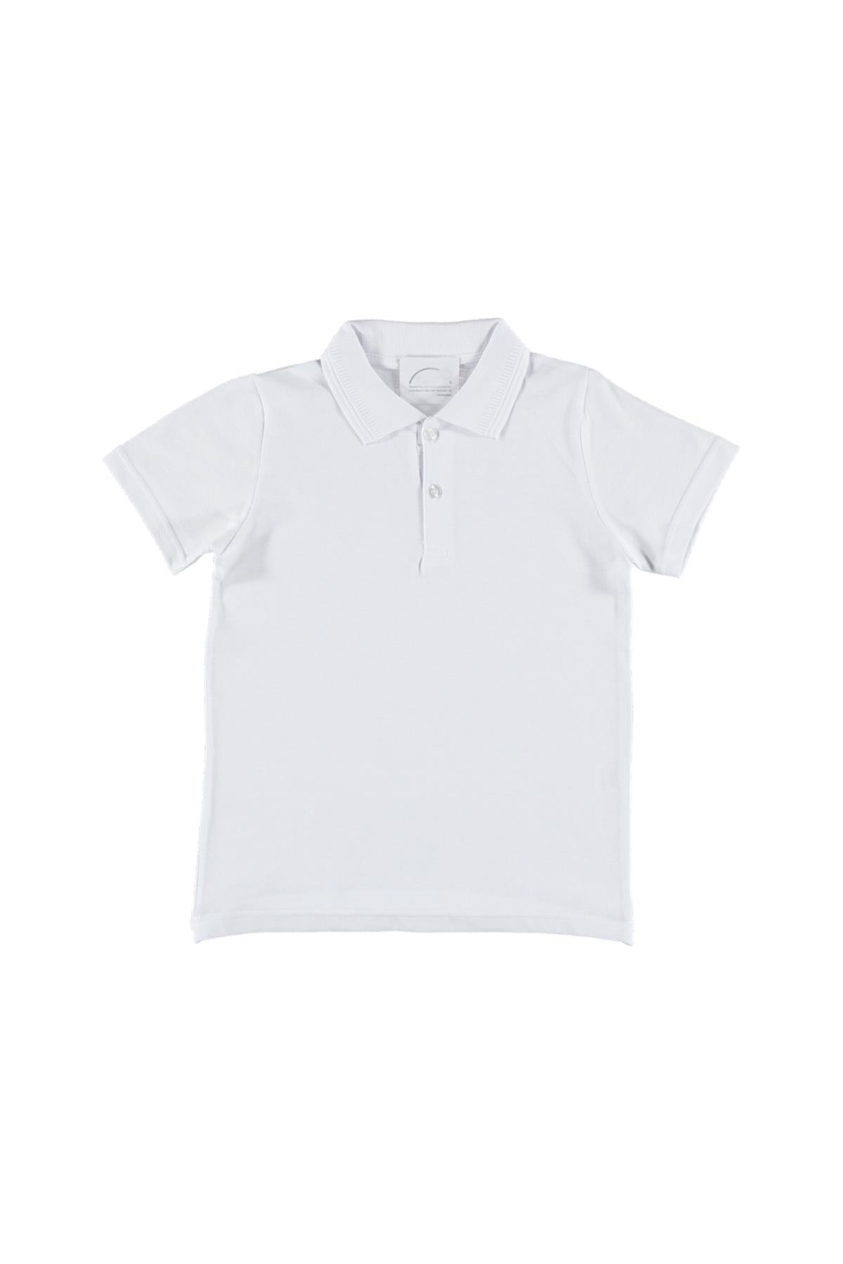 Erkek Çocuk Polo Yaka Düz Beyaz Tişört