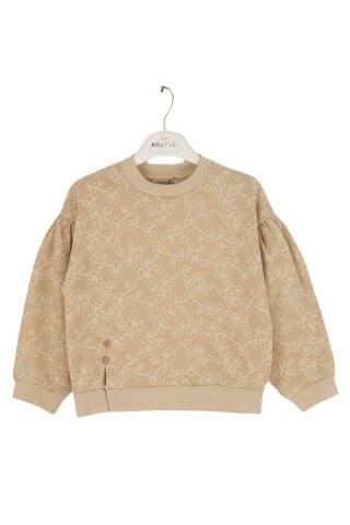 Mutlu Kids Uzun Kollu Çiçek Desenli Kız Çocuk Sweatshirt Bej - 6 Yaş