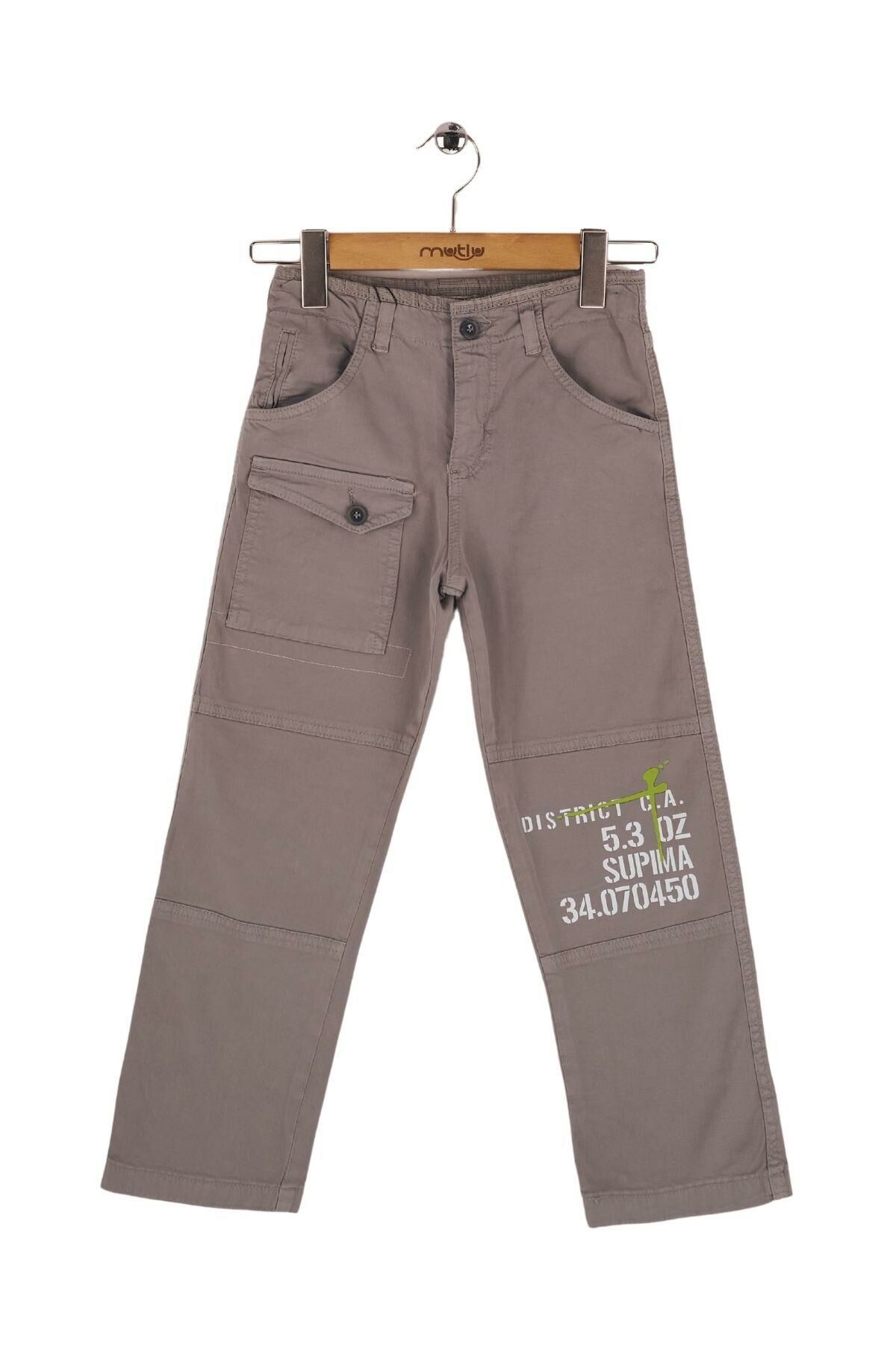 Mutlu Kids Baskı ve Cep Detaylı Erkek Çocuk Pantolon Gri - 9 Yaş