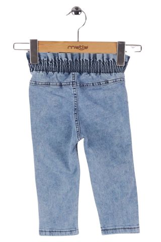 Mutlu Kids Beli Lastikli Kız Bebek Kot Pantolon ORTA MAVİ KAR - 12-18 Ay