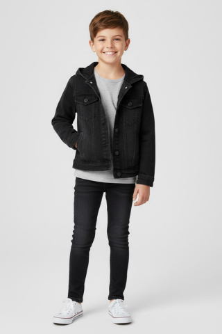 Mutlu Kids Erkek Çocuk Kapüşonlu Kot Gömlek Ceket Füme - 6 Yaş