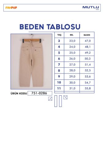Mutlu Kids Keten Kız Çocuk Pantolon Bej - 3 Yaş