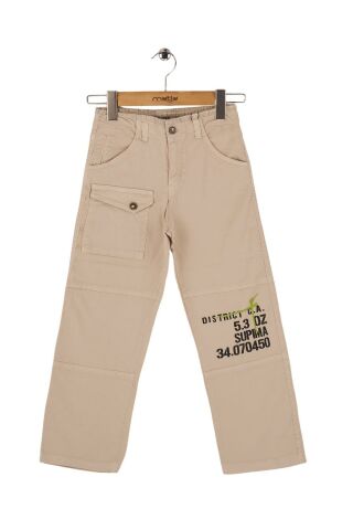Mutlu Kids Baskı ve Cep Detaylı Erkek Çocuk Pantolon Krem - 9 Yaş