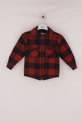 Mutlu Kids Oduncu Ekose Erkek Çocuk Fermuarlı Gömlek KIRMIZI-SİYAH - 5 Yaş