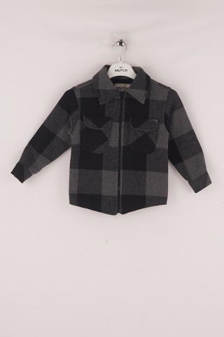 Fermuarlı İçi Kürklü Erkek Çocuk Oduncu Gömlek FÜME-SİYAH - 6 Yaş