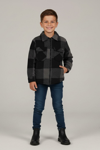 Fermuarlı İçi Kürklü Erkek Çocuk Oduncu Gömlek FÜME-SİYAH - 7 Yaş