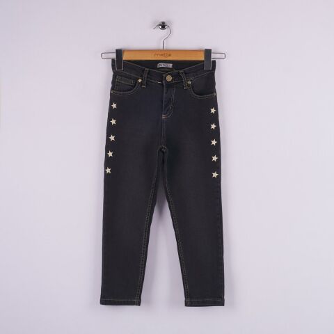 Mutlu Kids Yıldız Nakışlı Kız Çocuk Kot Pantolon Füme - 8 Yaş