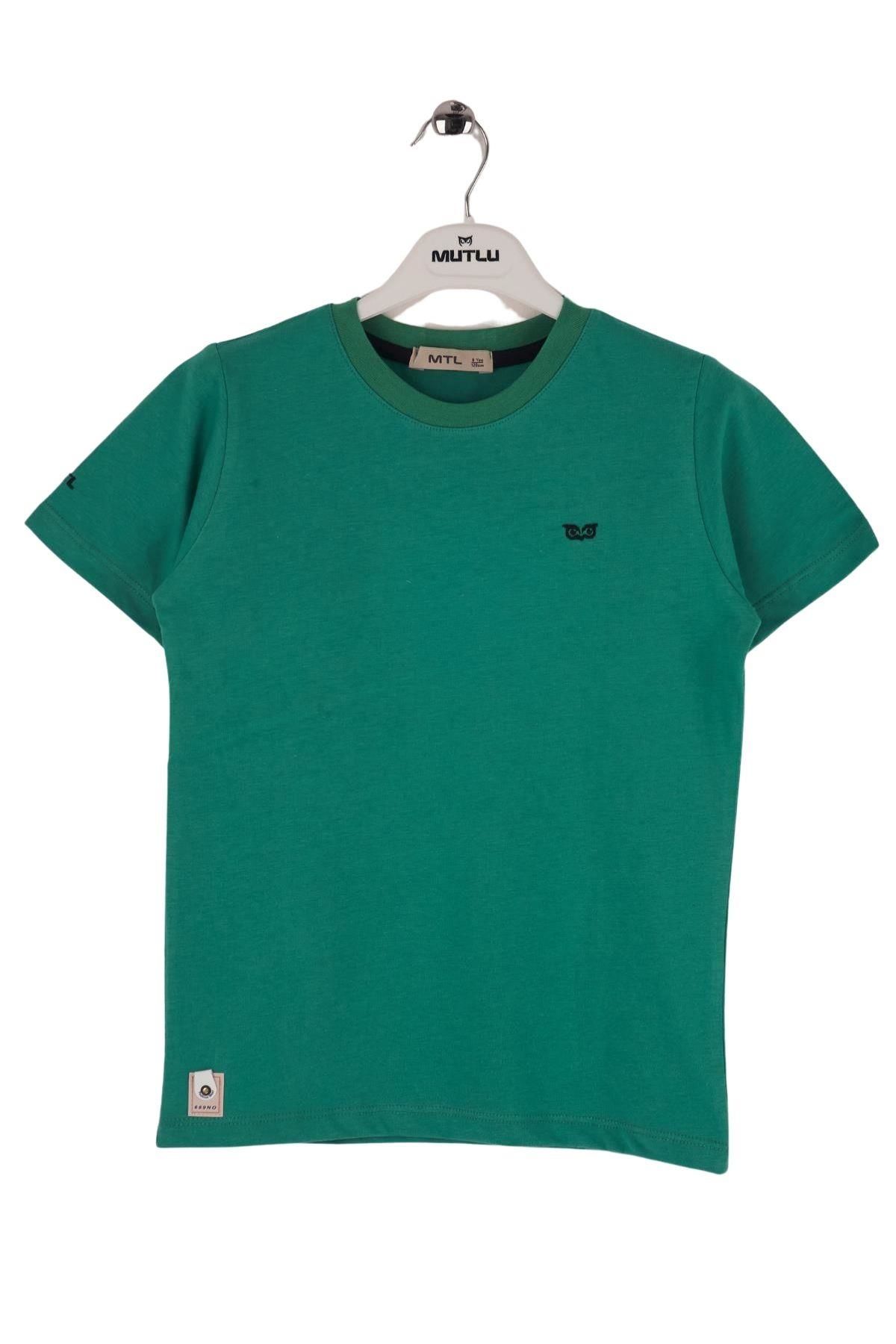 Mutlu Kids Bisiklet Yaka Kısa Kollu Erkek Çocuk Tişört Yeşil - 5 Yaş