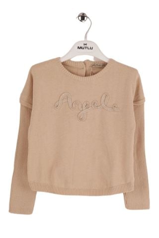 Mutlu Kids Arkası Süslemeli Kız Çocuk Kazak Bej - 9-10 Yaş