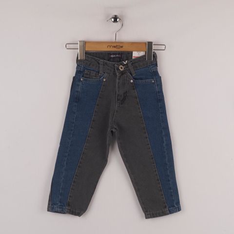Mutlu Kids İki Renkli Kız Çocuk Kot Pantolon ORTA MAVİ - 3 Yaş