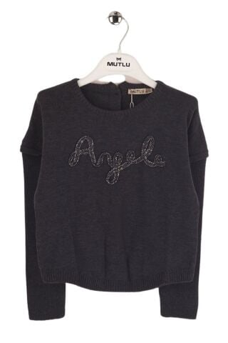 Mutlu Kids Arkası Süslemeli Kız Çocuk Kazak Antrasit - 9-10 Yaş