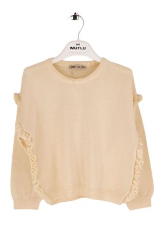 Mutlu Kids Fırfır Detaylı Kız Çocuk Triko Kazak Siyah - 9-10 Yaş