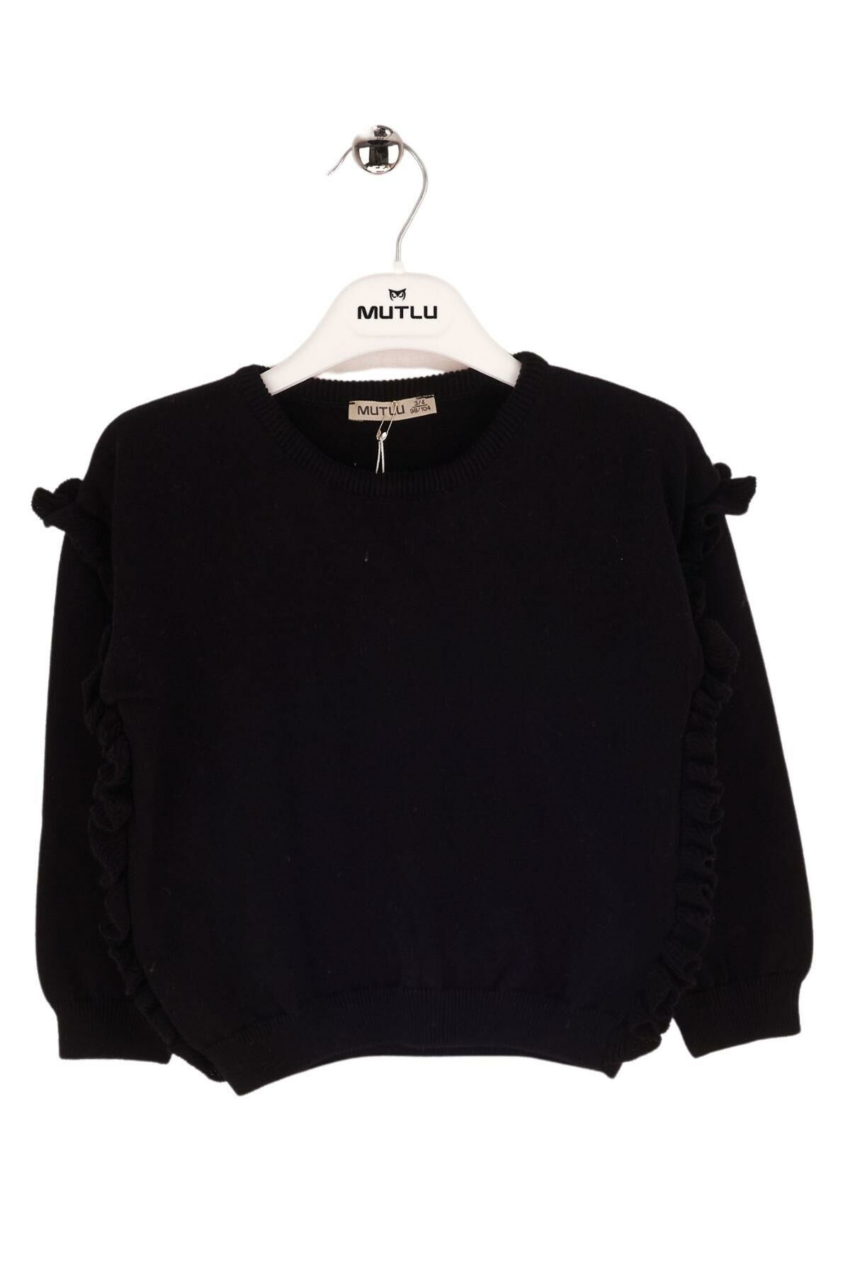 Mutlu Kids Fırfır Detaylı Kız Çocuk Triko Kazak Siyah - 9-10 Yaş