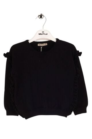 Mutlu Kids Fırfır Detaylı Kız Çocuk Triko Kazak Siyah - 9-10 Yaş