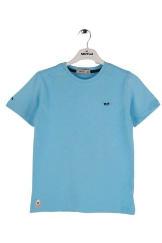 Mutlu Kids Bisiklet Yaka Kısa Kollu Erkek Çocuk Tişört BUZ MAVİ - 15 Yaş