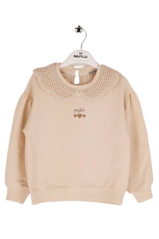 Mutlu Kids Süs Yakalı Kız Çocuk Sweatshirt EKRU - 8 Yaş
