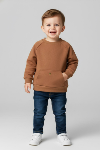 Mutlu Kids Cep Detaylı Erkek Bebek Sweatshirt Vizon - 9-12 Ay