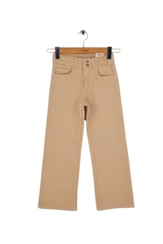 Mutlu Kids Kız Çocuk Wide Leg Kot Pantolon Bej - 9 Yaş