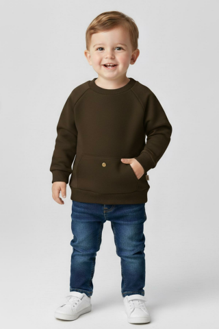 Mutlu Kids Cep Detaylı Erkek Bebek Sweatshirt Haki - 9-12 Ay