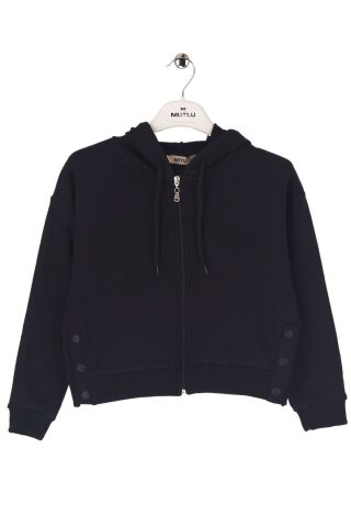 Mutlu Kids Çıtçıt Detaylı Fermuarlı Kız Çocuk Sweatshirt Siyah - 13 Yaş