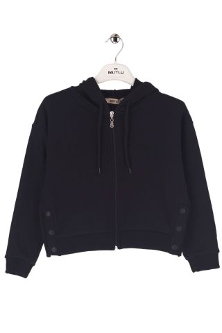 Mutlu Kids Çıtçıt Detaylı Fermuarlı Kız Çocuk Sweatshirt Siyah - 8 Yaş