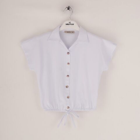 Mutlu Kids Belden Bağlamalı Kız Çocuk Gömlek Beyaz - 15 Yaş
