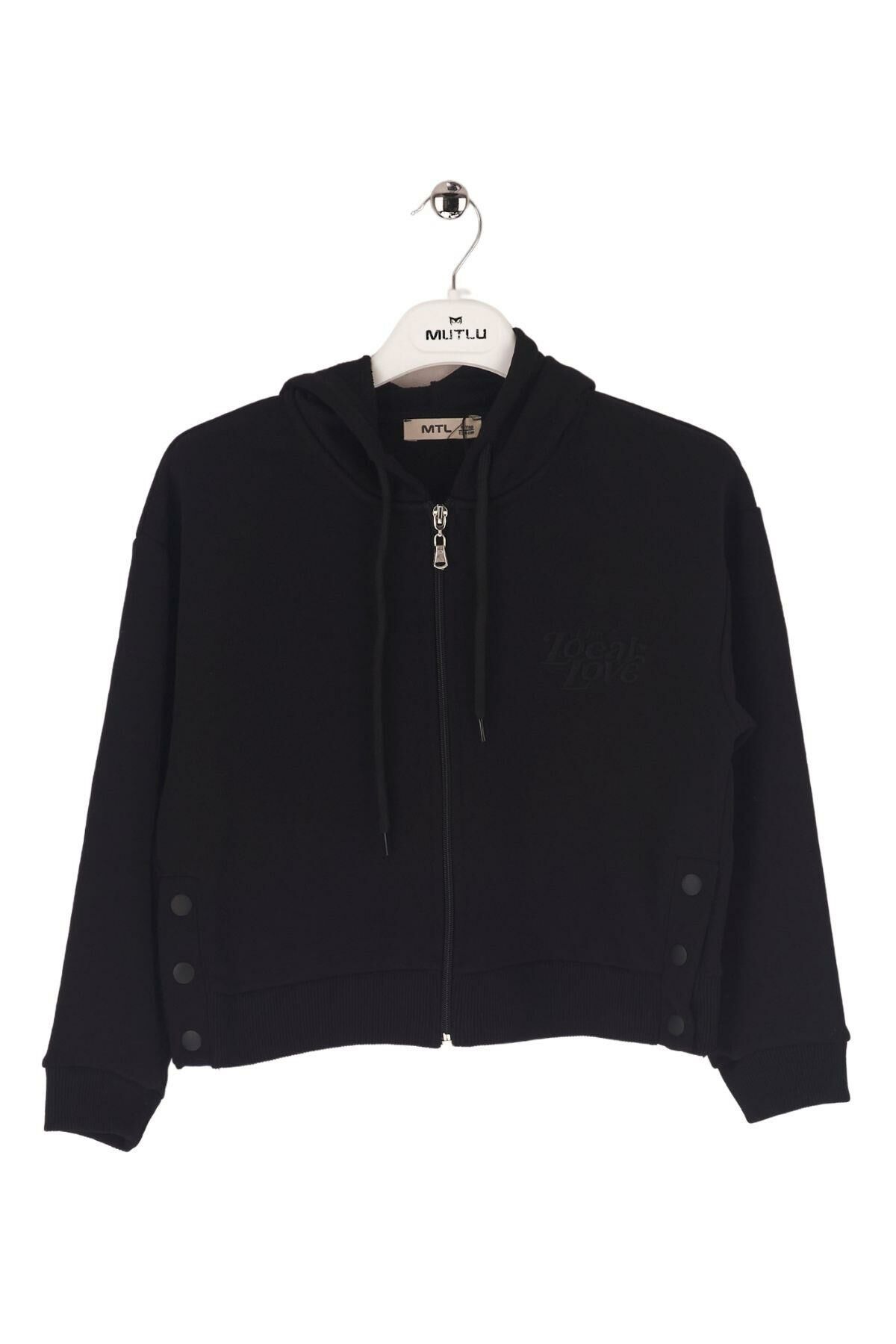 Mutlu Kids Çıtçıt Detaylı Fermuarlı Kız Çocuk Sweatshirt Siyah - 13 Yaş