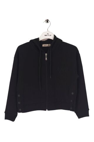 Mutlu Kids Çıtçıt Detaylı Fermuarlı Kız Çocuk Sweatshirt Siyah - 13 Yaş