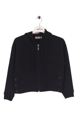 Mutlu Kids Çıtçıt Detaylı Fermuarlı Kız Çocuk Sweatshirt Siyah - 14 Yaş