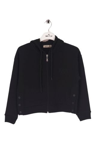 Mutlu Kids Çıtçıt Detaylı Fermuarlı Kız Çocuk Sweatshirt Siyah - 9 Yaş