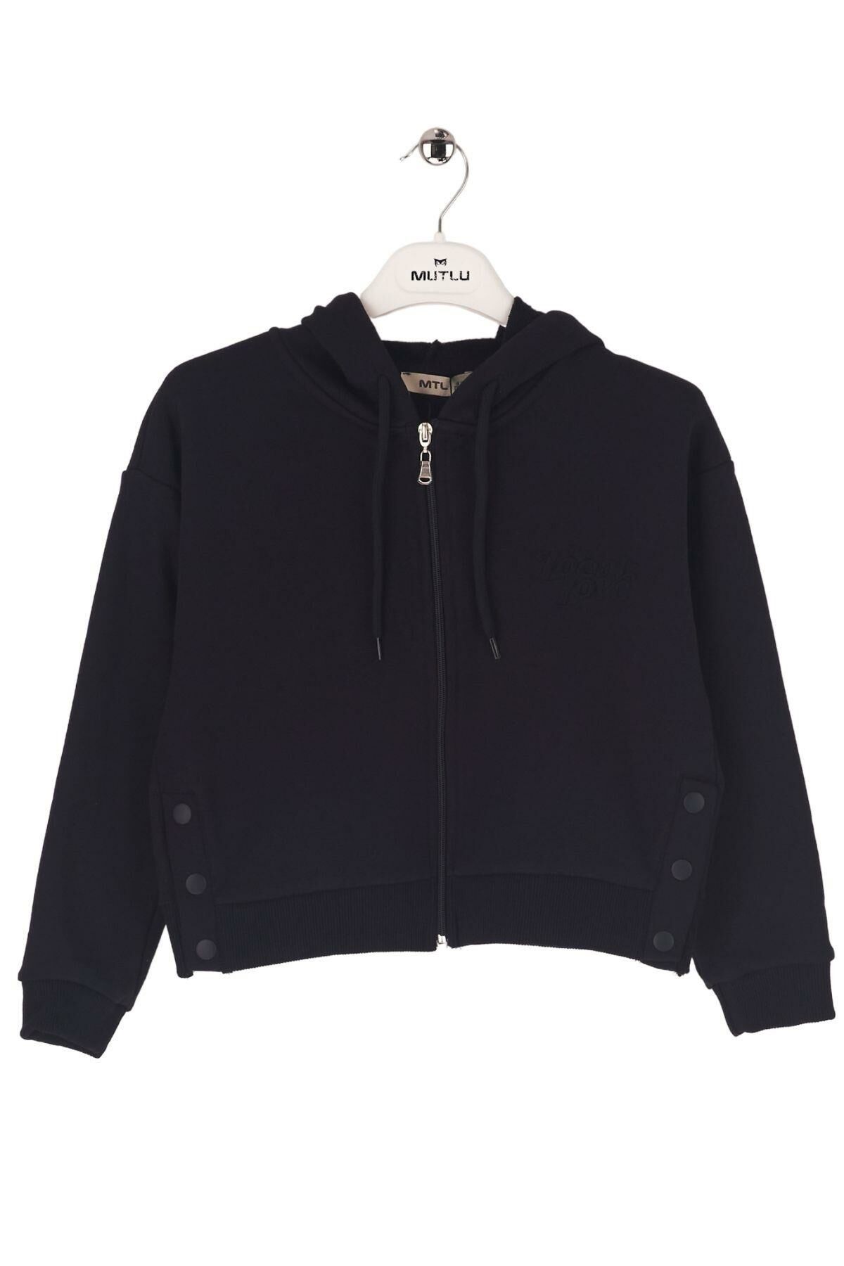 Mutlu Kids Çıtçıt Detaylı Fermuarlı Kız Çocuk Sweatshirt Lacivert - 9 Yaş