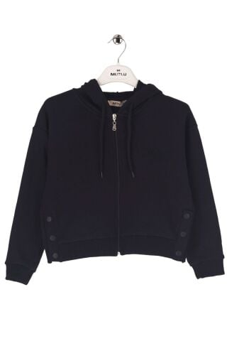 Mutlu Kids Çıtçıt Detaylı Fermuarlı Kız Çocuk Sweatshirt Lacivert - 9 Yaş