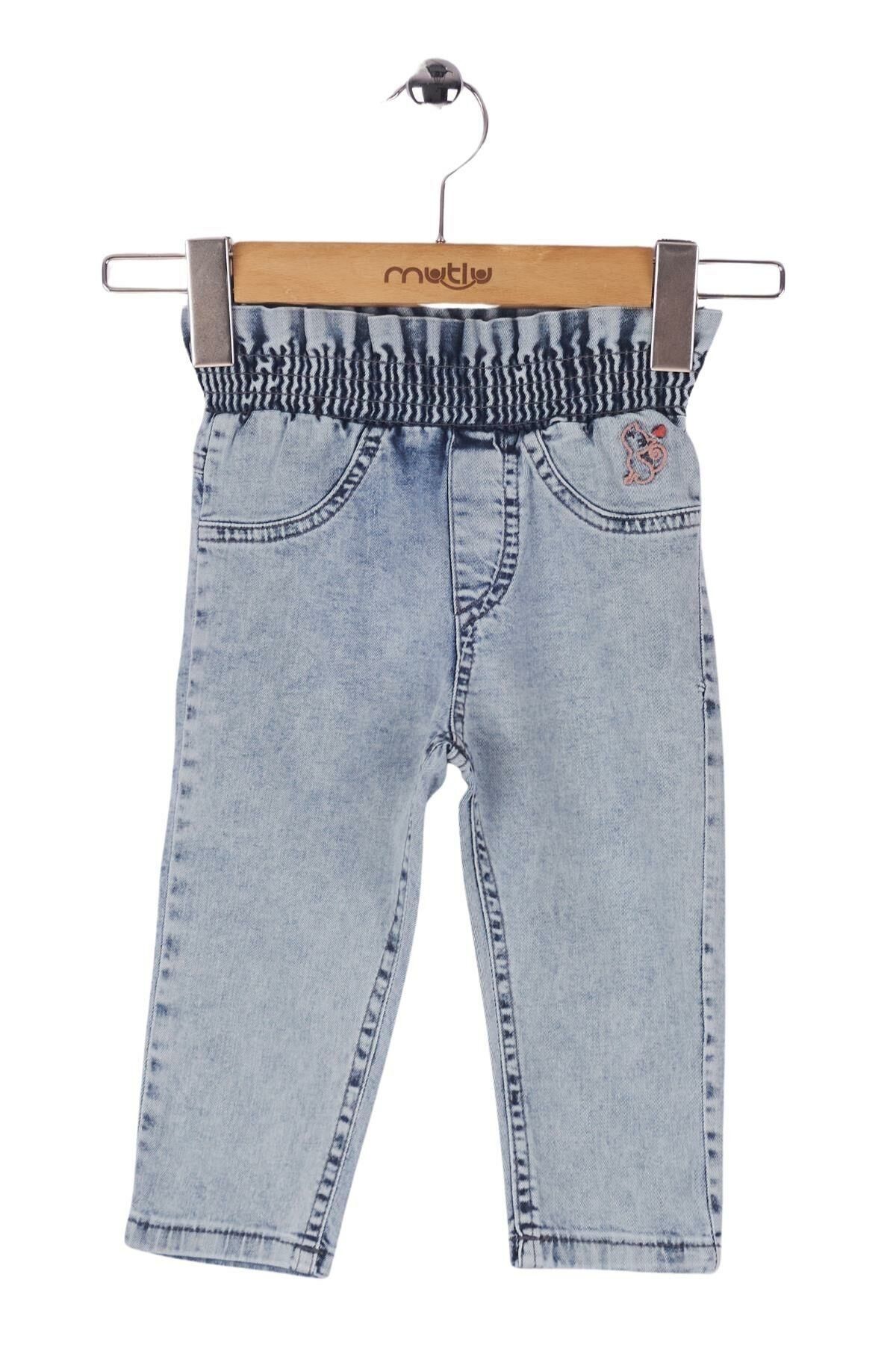 Mutlu Kids Beli Lastikli Kız Bebek Kot Pantolon AÇIK MAVİ KAR - 24-30 Ay