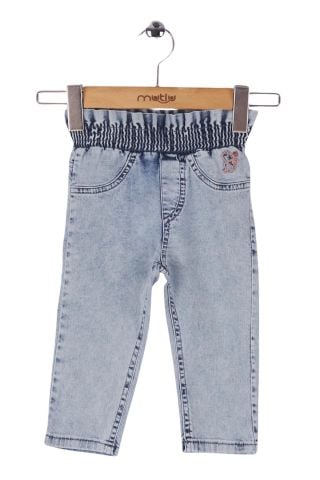 Mutlu Kids Beli Lastikli Kız Bebek Kot Pantolon AÇIK MAVİ KAR - 24-30 Ay