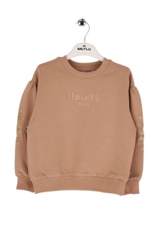 Mutlu Kids Çiçek Nakışlı Kız Çocuk Sweatshirt Vizon - 2 Yaş