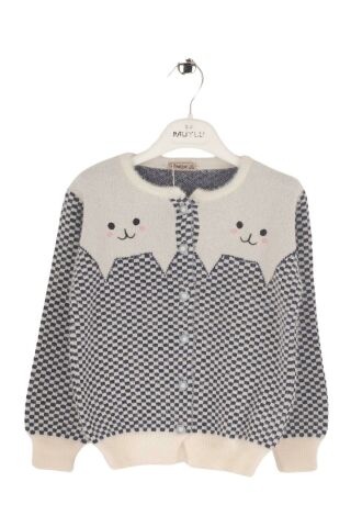 Mutlu Kids Kedi Desenli Triko Kız Çocuk Hırka Lacivert - 4-5 Yaş